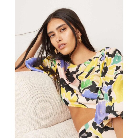 ASOS Edition Womens Blouson Sleeve Cut Out Midi Dress Oversized Floral Print 12 - Picture 4 of 16